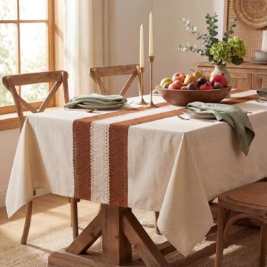 Imagem de Horaldaily Toalha de mesa retangular de caramelo 152 x 213 cm, toalha de mesa rústica de linho de algodão para casa de fazenda, sem rugas, para decoração de festa em casa