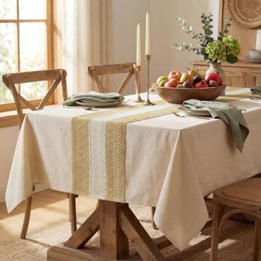 Imagem de Horaldaily Toalha de mesa marrom de serapilheira retangular 152 x 213 cm, toalha de mesa rústica de linho de algodão para casa de fazenda, sem vincos, para decoração de festa em casa