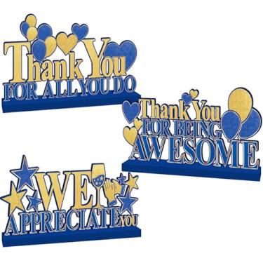 Imagem de Decorações de agradecimento de funcionários, centros de mesa de agradecimento em ouro azul marinho, decoração de enfeite de mesa para pastor, professor, médico, enfermeira, funcionário, graduação,