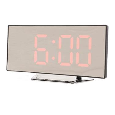 Imagem de Cryfokt Despertador Digital de Espelho Curvo Led Com Display de Temperatura para Decoração do Quarto, Grande Relógio de Tela Led para Casa Design Elegante (Luz Vermelha)