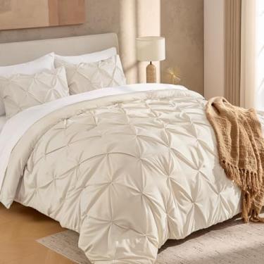 Imagem de Andency Conjunto de edredom solteiro bege GG (168 x 92 cm), 2 peças para meninas e crianças, conjunto de edredom leve com pregas de microfibra macia, todas as estações