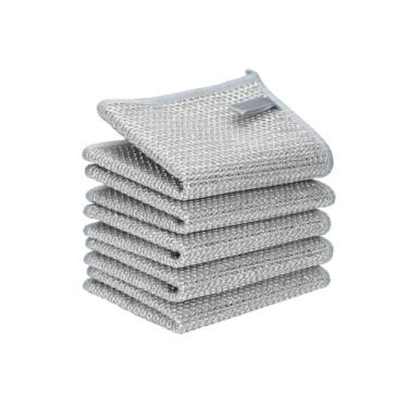 Imagem de 5 peças de pano de prato de arame, pano de lavar louça de camada dupla sem arranhões para uso úmido e seco