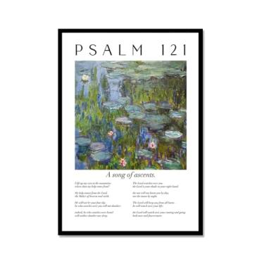 Imagem de Coleção de Salmos das Escrituras Monet Van Gogh Famosa Pintura Aquarela Impressão Verso da Bíblia Pôster em Tela Decoração de Parede de Casa Cristã (SKU4,20.3x30.5 cm = (20x30cm), Moldura de Metal