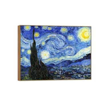 Imagem de Vincent van Gogh Famosa pintura em tela de arte de parede pronta para pendurar. Noite estrelada. Imagem em moldura de madeira para decoração de sala de estar 50 x 65 cm 20 x 26 pol