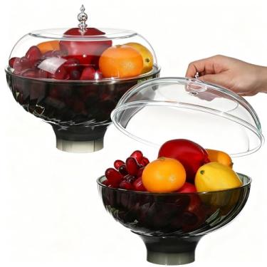 Imagem de LOYIM 2 peças de fruteira com tampa para cozinha, cesta de frutas de 24 cm com orifícios de drenagem e suporte removível de frutas para balcão de mesa de jantar, acessórios de armazenamento de