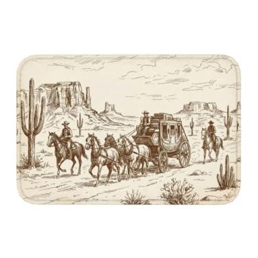 Imagem de Jbofyee Tapete de banho cowboy do deserto ocidental 61 x 40 cm antiderrapante microfibra macia tapete de banheiro lavável tapete de entrada para banheira chuveiro chão
