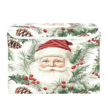 Imagem de SEHANY Linda caixa de armazenamento de Papai Noel de Natal com tampas e alças, organizador de cestas de armazenamento de tecido dobrável, caixas de armazenamento de cubos grandes para roupas, cobertor
