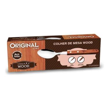 Imagem de Colheres De Mesa Inox Wood Com Cabo Madeira 12 Unidades - ORIGINAL LIN