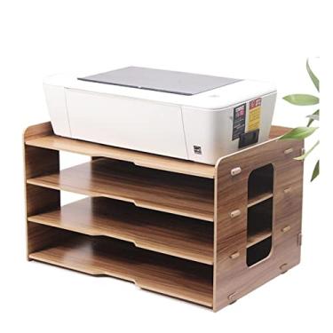Imagem de Rack de arquivos para impressora de mesa de madeira multicamadas 4 grade escritório estante de papel armazenamento de dados rack de impressora suporte de impressora doméstica (cor: latão, tamanho