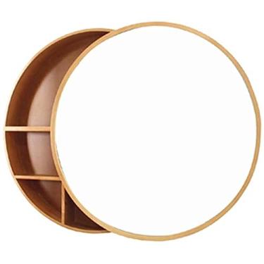 Imagem de Espelho de banheiro armário de madeira maciça espelho redondo montado na parede espelho de armazenamento armário quarto com espelho de maquiagem (cor: preto, tamanho: 50 * 50 cm) (cor de madeira 70