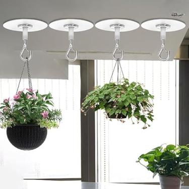 Imagem de Ganchos de teto adesivos resistentes, pacote com 4 - ganchos para pendurar sem broca com trava de segurança, resistente à água para plantas, sinos de vento, luzes e armazenamento doméstico