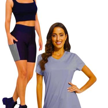 Imagem de Conjunto Camiseta DRY POLIAMIDA MALHA FRIA + Short Leg Legging COM BOLSOS Feminino 639-Feminino
