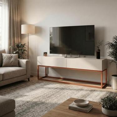 Imagem de Rack Eros 140cm Minimalista e Moderno Com 2 Gavetas Organizadoras E Ba