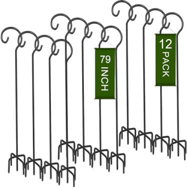 Imagem de Hicarer 12 ganchos para pastores de 190 cm para uso externo, ajustável, pesado, alimentador de pássaros, com gancho de jardim de 5 pinos de 1/3 polegada de espessura, para pendurar cestas de plantas