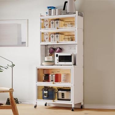 Imagem de Suporte de armazenamento de microondas e placa de apoio de parede, rack de padeiro de 6 camadas com armários e portas, organizador criativo de cozinha e painel traseiro DIY para soluções de economia