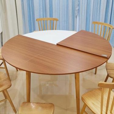 Imagem de Tampo de mesa de banquete redondo, cor teca, mesa de jantar dobrável de madeira para espaços pequenos, móveis de substituição para sala de estar, varanda, pátio, cozinha (200 cm))