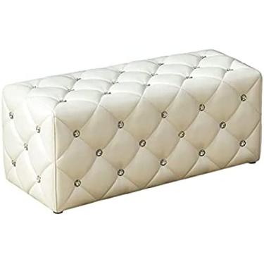 Imagem de Luxuoso banquinho otomano de couro branco com botões de cristal, banco de sofá cubo moderno, descanso grande para os pés (41 x 14 x 14 polegadas, 105 x 35 x 35 cm) para decoração de sala de estar