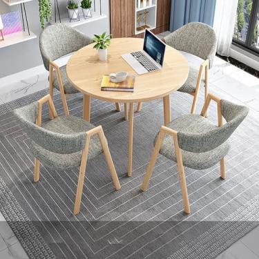 Imagem de Mesa de recepção e cadeiras de conferência, conjunto de mesa de jantar para 4, conjunto de mesa de jantar redonda e cadeira, com 1 mesa e 4 cadeiras, economia de espaço, fácil de montar, para sala de