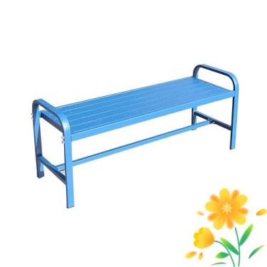 Imagem de Bancos de pátio para ambientes externos, assentos de jardim com corrimãos curvos, banco de parque com moldura de liga de alumínio, assento de ripas, sofá de varanda à prova de intempéries, para