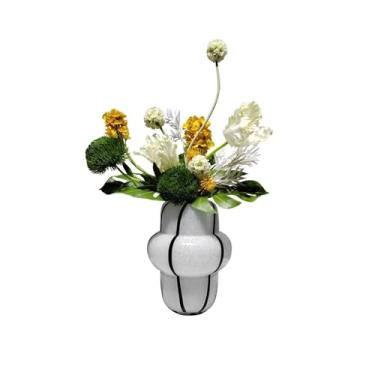 Imagem de VHDY85KA Decorações flores artificiais artesanato mesa de centro sala de estar jantar simulação arranjo arte preto e branco vaso listrado casa de fazenda