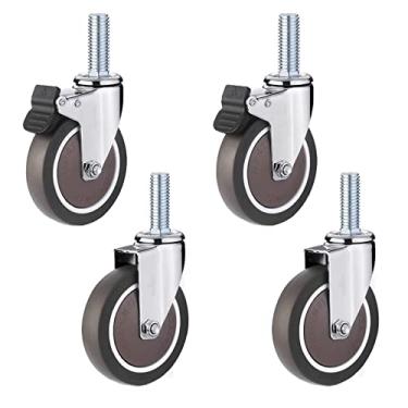 Imagem de Rodas giratórias resistentes de 10 cm, rodas de carrinho de borracha de 100 mm com haste rosqueada M10 x 25 mm, freio e capa universal contra poeira, perfeitas para móveis, carrinhos de compras