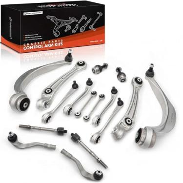 Imagem de A-Premium Conjunto de 16, braço de controle inferior superior dianteiro, extremidade da haste de direção externa interna, junta esférica inferior, link da barra oscilante, compatível com Audi A4, A4