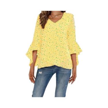 Imagem de Blusa Boho Floral Com Mangas Em Renda E Decote Em V plus Size Para Mul