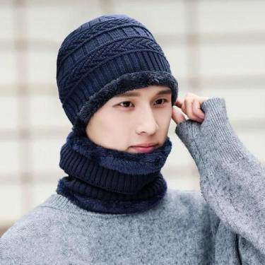 Imagem de Conjunto De Gorro E Cachecol De Lã Quente Para Inverno, Masculino E Fe
