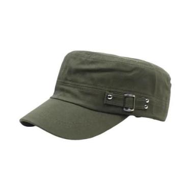 Imagem de Boné Militar Unissex Ajustável - Algodão Lavado, Viseira Plana, Verde