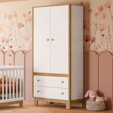 Imagem de Guarda-Roupa de Bebê Flora 2 Portas 2 Gavetas Branco Acetinado - Qmovi