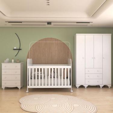 Imagem de Quarto de Bebê Completo Sueño 4 Portas 7 Gavetas 100% Mdf Branco Brilh