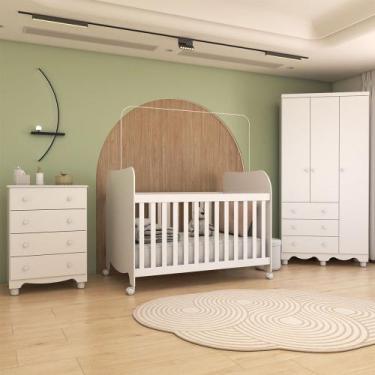 Imagem de Quarto de Bebê Completo Sueño 3 Portas 7 Gavetas 100% Mdf Branco Brilh