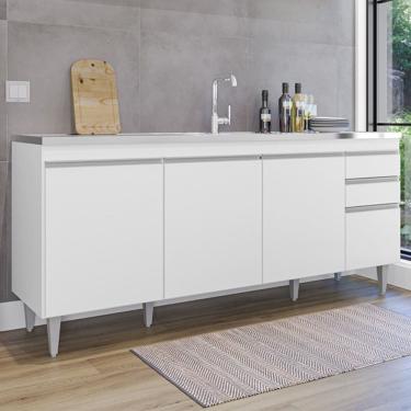 Imagem de Balcão de Pia Ágatha 180cm 4 Portas 2 Gavetas Branco Maderatto Móveis