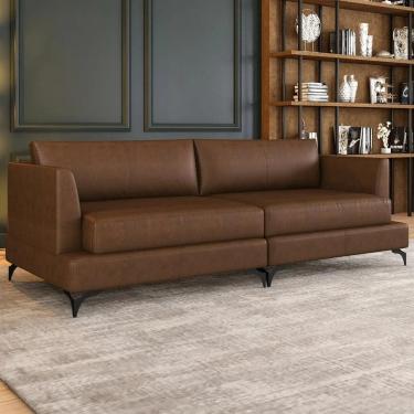 Imagem de Sofá 4 Lugares Living 270cm Pé Ferro Soren Couro Caramelo Z55 - Mpozenato