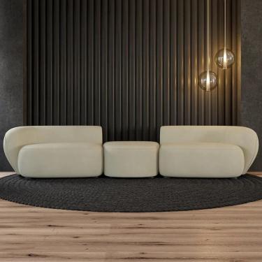 Imagem de Sofá 5 Lugares com Puff 382cm Orgânico Lyor Suede Bege Z55  - Mpozenato