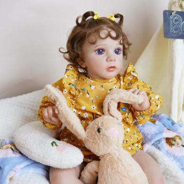 Imagem de Boneca Bebê Reborn Silicone Realista 55cm Conjunto de Roupa Mamadeira 