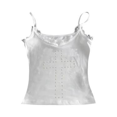 Imagem de Top Cropped Vintage Y2K Feminino Com Strass, Blusa Estética De Verão H
