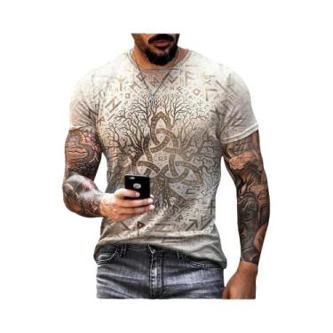 Imagem de Camiseta Hip Hop Com Estampa 3D De Tatuagem Viking Para Homens, Manga 