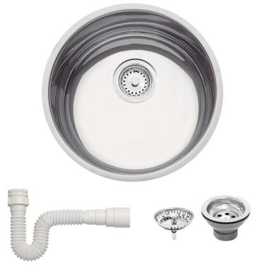 Imagem de Cuba Redonda Tramontina Luna 38 BL Standart em Aço Inox Polido 38 cm com Válvula e Sifão 94075507