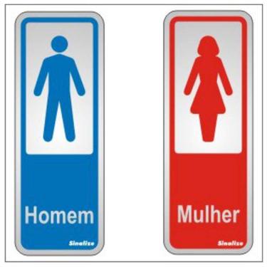 Imagem de 2 Placas de Alumínio Autoadesiva 15x6cm Sanitário Homem - Mulher 120 An Sinalize Placa...