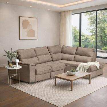 Imagem de Sofá de Canto Retrátil Chaise Lado Esquerdo 4 Lugares Nest Cabecasa Madeiraoriginals Bege