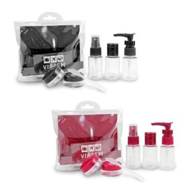 Imagem de 2 Kit De Frascos P/ Viagem De 7 Peças - Jacki Design Preto / Vinho