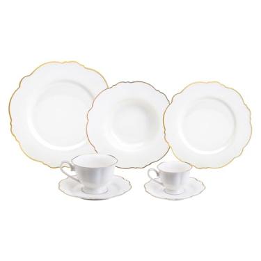 Imagem de WOLFF - Aparelho de Jantar 42 Peças de Porcelana Maldivas Branco com Fio Dourado