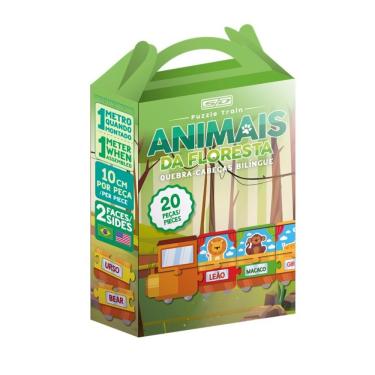 Imagem de Quebra-cabeça Bilíngue Puzzle Train Animais da Floresta 20 Peças Educativo com Palavras...