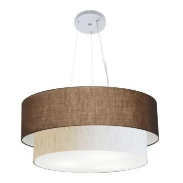 Imagem de Lustre Pendente Duplo Cilíndrico Md-4179 com Cúpula em Tecido Grande Bivolt Café Linho Bege Vivare Brasil Iluminação