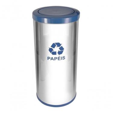 Imagem de Lixeira em Aço Inox com Tampa Meia Esfera Plástica 50L Material Resistente Abertura Prática Azul