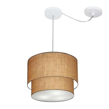 Imagem de Lustre Pendente Duplo Cilíndrico Md-4358 com Desvio de Centro e Cúpula em Tecido 30x25CM Palha Vivare Brasil Iluminação