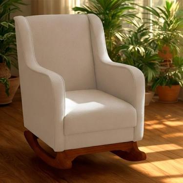 Imagem de Poltrona Amamentação Base Madeira Balanço Vick Bouclê Off F03 - Mpozenato