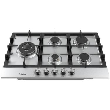 Imagem de Cooktop 5 Bocas a Gás Inox com Grade de Ferro Fundido Midea, Inox, Biv