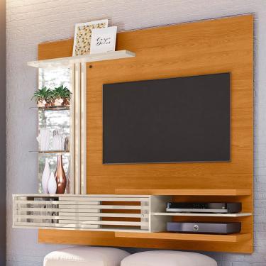 Imagem de Painel Para TV 55 Pol Com Bancada Suspensa e Espelho Éden M07 Cinamomo Off White - Lyam Decor